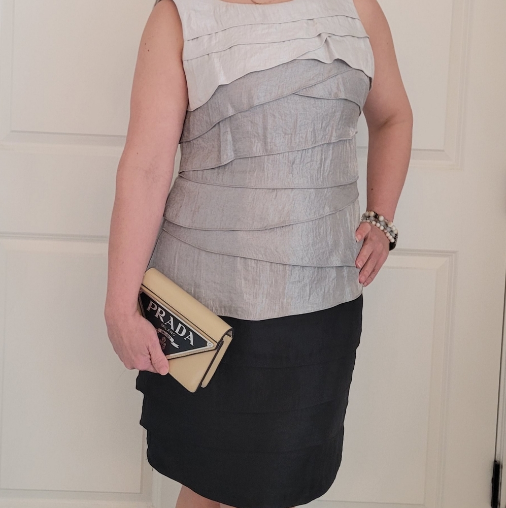 London times tiered mettalic dress